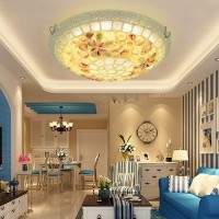 Litfad Handmade Shell Beige Flush Mount Ceiling Light Bowl Led Mediterranean Ceiling Lighting Tiffany Art Deco Ceiling Lamp Cha