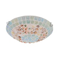 Litfad Handmade Shell Beige Flush Mount Ceiling Light Bowl Led Mediterranean Ceiling Lighting Tiffany Art Deco Ceiling Lamp Cha