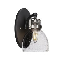 Easton 1 Light Wall Sconce Shown In Matte Black & Brushed Nickel Finish With 6 White Muslin Glass