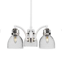 Easton 3 Light Chandelier Shown In White & Brushed Nickel Finish With 6 Clear Bubble Glass