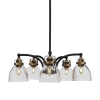 Easton 5 Light Chandelier Shown In Matte Black & Brass Finish With 6 Black Bubble Glass