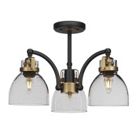 Easton 3 Light Semi-Flush Shown In Matte Black & Brass Finish With 6 Black Bubble Glass