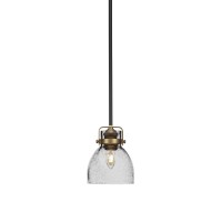 Easton 1 Light Mini Pendant Shown In Matte Black & Brass Finish With 6 Black Bubble Glass