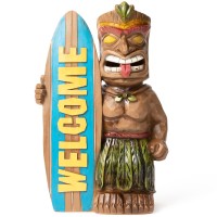 Vp Home Welcome Tiki Statue With Surfboard - Solar Powered 14