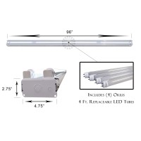 Orilis 8 Ft. 96W Led Commericial Retail Flush Mount 4 Light T8 Fixture With (4) 4 Ft. 24W Led Tubes 5000K (Daylight) Equivalent To 256W Fluorescent Fixture