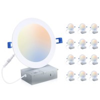 Cloudy Bay 6 Inch 3000K/ 4000K/ 5000K Three Color Temperature Selectable, Dimmable 15W Cri 90+, Ultra Thin Led Recessed Light With Junction Box, Ic Rated, Air Tight, Etl/Ja8, White, 12 Pack