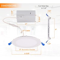 Cloudy Bay 6 Inch 3000K/ 4000K/ 5000K Three Color Temperature Selectable, Dimmable 15W Cri 90+, Ultra Thin Led Recessed Light With Junction Box, Ic Rated, Air Tight, Etl/Ja8, White, 12 Pack