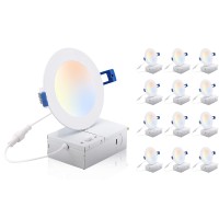 Cloudy Bay 4 Inch 3000K/4000K/5000K Three Color Temperature Selectable, Dimmable 10W Cri 90+, Ic Rated, Etl/Ja8, Ultra Thin Recessed Downlight With Junction Box, White Finish, 12 Pack