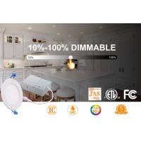 Cloudy Bay 4 Inch 3000K/4000K/5000K Three Color Temperature Selectable, Dimmable 10W Cri 90+, Ic Rated, Etl/Ja8, Ultra Thin Recessed Downlight With Junction Box, White Finish, 12 Pack