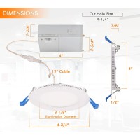 Cloudy Bay 4 Inch 3000K/4000K/5000K Three Color Temperature Selectable, Dimmable 10W Cri 90+, Ic Rated, Etl/Ja8, Ultra Thin Recessed Downlight With Junction Box, White Finish, 12 Pack