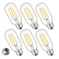 Crlight Led Tubular Bulb 4000K Daylight White, 30W Equivalent 300 Lumens, 2W Dimmable Led Filament Light Bulbs, E26 Base Antique Edison T45 Clear Glass Tubular Bulbs, 6 Pack