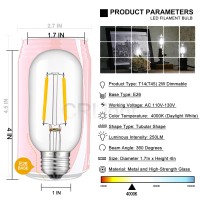 Crlight Led Tubular Bulb 4000K Daylight White, 30W Equivalent 300 Lumens, 2W Dimmable Led Filament Light Bulbs, E26 Base Antique Edison T45 Clear Glass Tubular Bulbs, 6 Pack