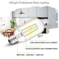 Crlight Led Tubular Bulb 4000K Daylight White, 30W Equivalent 300 Lumens, 2W Dimmable Led Filament Light Bulbs, E26 Base Antique Edison T45 Clear Glass Tubular Bulbs, 6 Pack