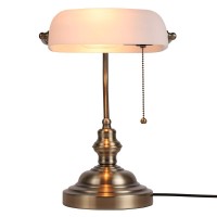 Newrays White Matted Glass Bankers Desk Lamp With Pull Chain Switch Plug In Fixture