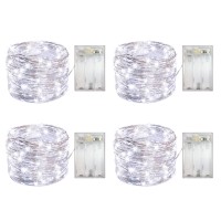 4 Pack Battery Operated Dewdrop Led Lights,Indoor Mini Fairy Lights With Timer Function,For Wedding Home Parties Christmas Holiday Decoration,6 Hours On/18 Hours Off ,30 Count Leds,10 Feet(Cold White)