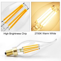 Hizashi Led Candelabra Bulbs 60 Watt Equivalent 2700K Soft Warm White, Dimmable Chandelier Light Bulbs, 90+ Cri 6W 650Lm, Ca11 Flame Tip E12 Led Candle Bulb, Ul Listed - 12 Pack