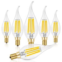 Hizashi Led Candelabra Bulbs 60 Watt Equivalent 5000K Daylight White, Dimmable E12 Bulb Candelabra Base, 90+ Cri 6W 650Lm, Ca11 Flame Tip Candle Light Bulbs, Ul Listed - 6 Pack