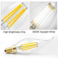 Hizashi Led Candelabra Bulbs 60 Watt Equivalent 5000K Daylight White, Dimmable E12 Bulb Candelabra Base, 90+ Cri 6W 650Lm, Ca11 Flame Tip Candle Light Bulbs, Ul Listed - 6 Pack