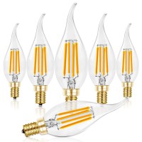 Hizashi E12 Candelabra Bulb 60 Watt 2700K Soft Warm White, Dimmable E12 Led Bulb, 90+ Cri 6W 650Lm, Ca11 Flame Tip Led Chandelier Light Bulbs Candelabra Base, Ul Listed - 6 Pack