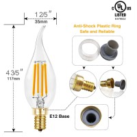 Hizashi E12 Candelabra Bulb 60 Watt 2700K Soft Warm White, Dimmable E12 Led Bulb, 90+ Cri 6W 650Lm, Ca11 Flame Tip Led Chandelier Light Bulbs Candelabra Base, Ul Listed - 6 Pack