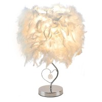 Guanshan Feather Bedside Lamp Bedside Lampshade Modern Feather Table Light Desk Lampshade With Crystal In Heart & Mental Base For Living Room, Bedroom, Bar, Restaurant, Hotel