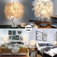 Guanshan Feather Bedside Lamp Bedside Lampshade Modern Feather Table Light Desk Lampshade With Crystal In Heart & Mental Base For Living Room, Bedroom, Bar, Restaurant, Hotel