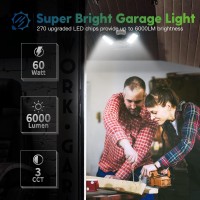 Freelicht 2-Pack Led Garage Light, 60W Led Shop Light With 3 Adjustable Panels, 6000Lm Deformable Garage Lights Ceiling Led, 6500K Ultra Bright Triple Led Light For Garage Attic Basement, E26/E27