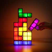 Veeki Night Light For Kids Stackable Led 7 Colors 3D Puzzles Night Light Induction Interlocking Desk Lamp Diy Tangram Light Bl