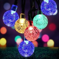 Solar Christmas Lights Outdoor Waterproof,8 Mode 7M/24Ft 50 Led Crystal Ball Outdoor Solar Powered String Lights For Patio,Solar Garden Lights For Yard Porch Wedding Party Decoration(Multi-Color)