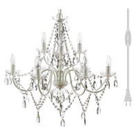 Gypsy Color The Original Plug-In 9 Light Crystal White Hanging Swag Chandelier H26Axw27A, White Metal Frame With Clear Glass Stem And Clear Acrylic Crystals Beads That Sparkle Just Like Glass