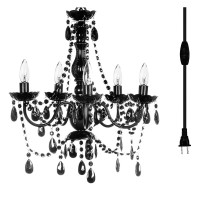 Gypsy Color The Original Plug-In 5 Light Black Hanging Swag Chandelier H21Axw19A, Black Metal Frame With Black Glass Stem And Black Acrylic Crystals Beads That Look Just Like Glass