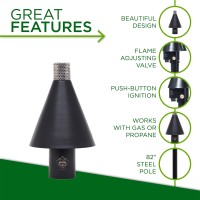 Big Kahuna Outdoor Gas Torches - Propane Or Natural Gas Tiki Style Torch Head Will Help Set The Mood At Your Next Party - Outdoor Lights For Landscape Lighting, Set Of 4 (Black Cone With Ignition)