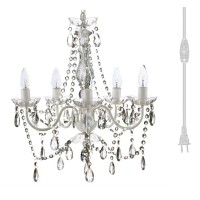 Gypsy Color The Original Plug-In 5 Light Crystal White Hanging Swag Chandelier H21Axw19A, White Metal Frame With Clear Glass Stem And Clear Acrylic Crystals Beads That Sparkle Just Like Glass