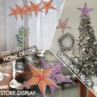 Galaxyarts Paper Star Lanterns 24 Inch Queen Blue Yellow Medium Light Up Hollow Out Star Hanging Decoration For Indoor Outdo