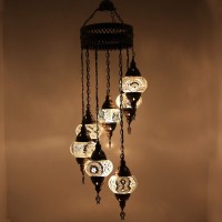 Customizable Turkish Moroccan Mosaic Tiffany Ceiling Hanging Lamp 7 Globes