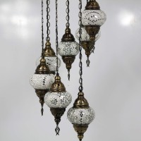 Customizable Turkish Moroccan Mosaic Tiffany Ceiling Hanging Lamp 7 Globes