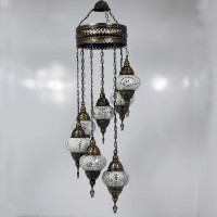 Customizable Turkish Moroccan Mosaic Tiffany Ceiling Hanging Lamp 7 Globes