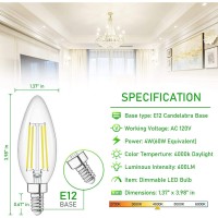 Winshine E12 Candelabra Led Bulbs Dimmable 4000K Daylight 60W Equivalent,Type B Light Bulb For Chandelier, C35 Ceiling Fan Light Bulb Clear Glass,600Lm,6 Pack