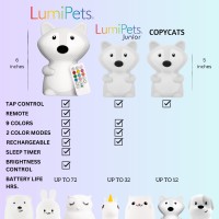 Soothe your children and lull them to sleep with an adorable LumiPet Each friendly bedside nightlight has the option of shining with nine different soft colors including red light for optimum sleep The included remote control lets you or your child choose