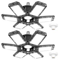 2 Pack Led Garage Lights 180W Deformable 18000Lm Close To Ceiling Light Fixtures E26 E27 Screw-In Six Leaf Glow Lighting, Ultra Bright Led Shop Light With 6 Adjustable Panels For Work Shop Warehouse