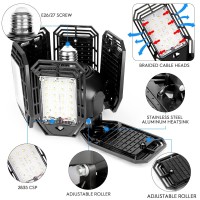 2 Pack Led Garage Lights 180W Deformable 18000Lm Close To Ceiling Light Fixtures E26 E27 Screw-In Six Leaf Glow Lighting, Ultra Bright Led Shop Light With 6 Adjustable Panels For Work Shop Warehouse