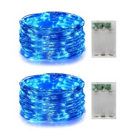 2 Pack Battery Operated Mini Led String Lights,Indoor Fairy Lights With Timer 6 Hours On/18 Hours Off For Halloween/Christmas Lighting Decorations,30 Count Leds,10 Feet Silver Wire(Blue Color)