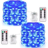 Jmexsuss 2 Pack 66Ft 200 Led Blue Fairy Lights Battery Operated, Christmas Fairy Lights With Remote, 8 Modes Blue String Lights For Christmas Tree Bedroom Xmas Wreath Patio Fireplace Party Xmas House