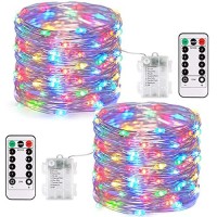 Jmexsuss 2 Pack 66Ft 200 Led Fairy Lights Battery Operated, Multicolor String Lights With Remote, 8 Modes Christmas Fairy Lights For Bedroom Patio Garden Deck Party Christmas Decorations