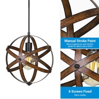 Dewenwils Plug In Pendant Hanging Light, Wood Grain Industrial Style Metal Globe Vintage Ceiling Light Fixture With 15Ft Cord And On/Off Switch For Kitchen Island, Bedroom