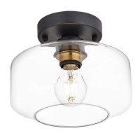 Bisamiya Semi Flush Mount Ceiling Light 866 Clear Glass Shade Brass Accent Socket Modern Ceiling Light Fixture With Black