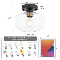 Bisamiya Semi Flush Mount Ceiling Light 866 Clear Glass Shade Brass Accent Socket Modern Ceiling Light Fixture With Black