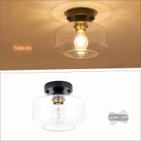 Bisamiya Semi Flush Mount Ceiling Light 866 Clear Glass Shade Brass Accent Socket Modern Ceiling Light Fixture With Black