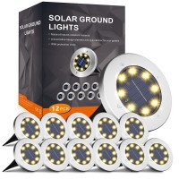 Incx 8 Led Garden Lights Solar Powered,Disk Lights Waterproof In-Ground Outdoor Landscape Lighting For Patio Pathway Lawn Yard Deck Driveway Walkway,Warm White 12 Packs