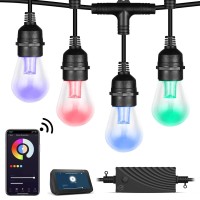 Xmcosy+ Outdoor String Lights, Smart 49Ft Patio Lights Rgb, App & Wifi Control Color Changing Led String Lights With Dimmable 15 Led Bulbs, Works With Alexa, Ip65 Waterproof, Shatterproof